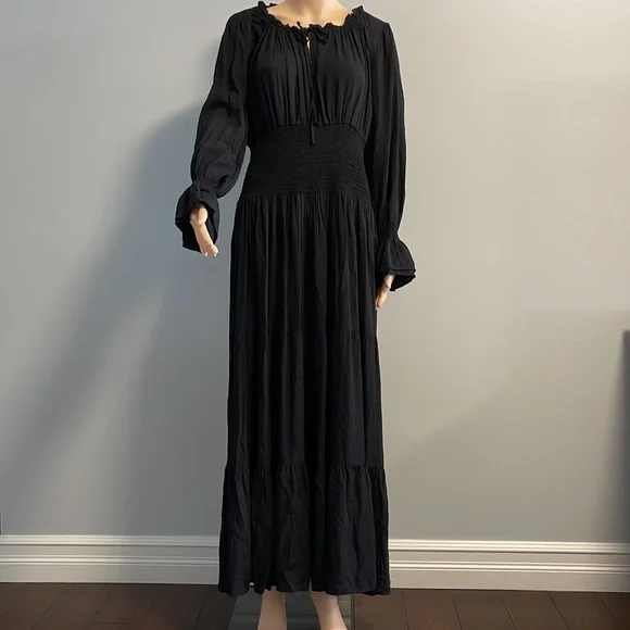 Rayon Elastic Waist Long Sleeve Black Maxi Dress | Color: Black | Size: L | Runway88222'S Closet